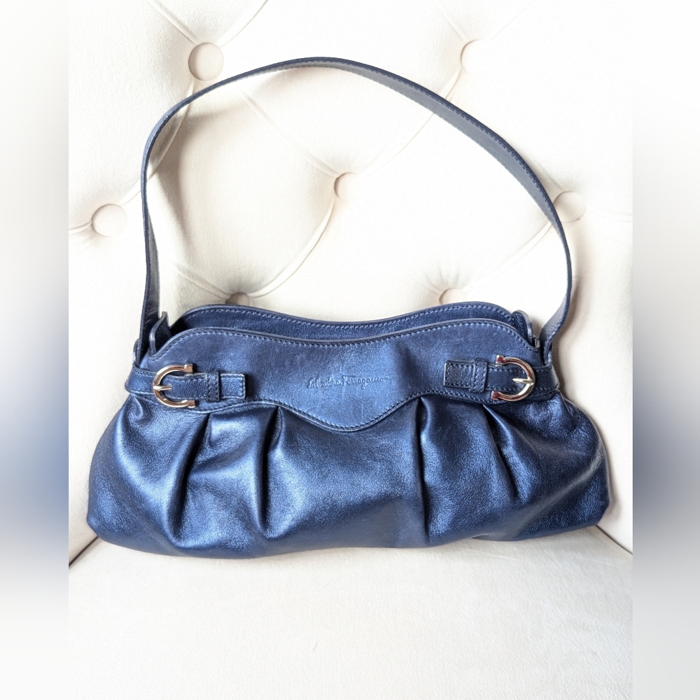 Salvatore Ferragamo Navy Leather Shoulder Bag